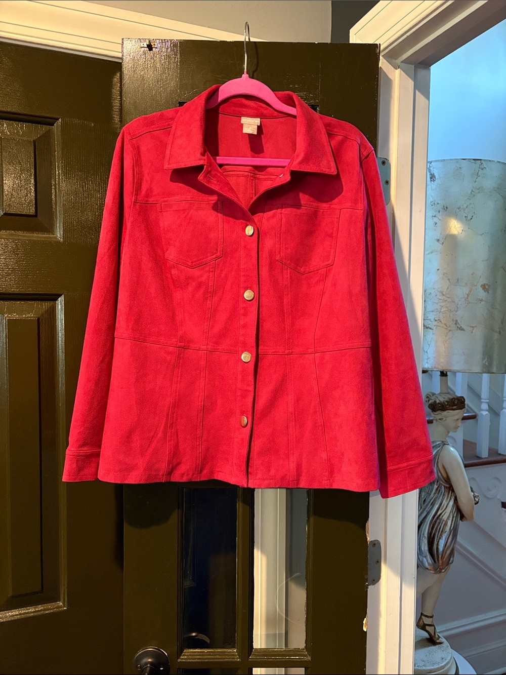 Chico's Brick Red Suede Button-Front Jacket